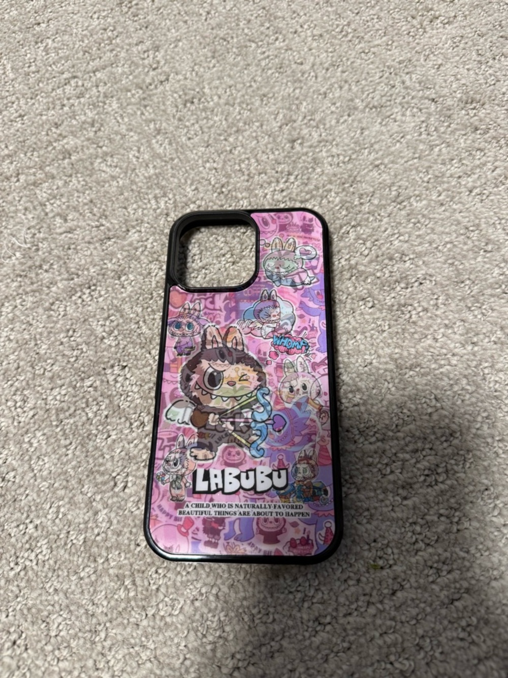 16 pro max labubu Pink Cartoon Character Phone Case with Pop Socket - Picture 2 of 7